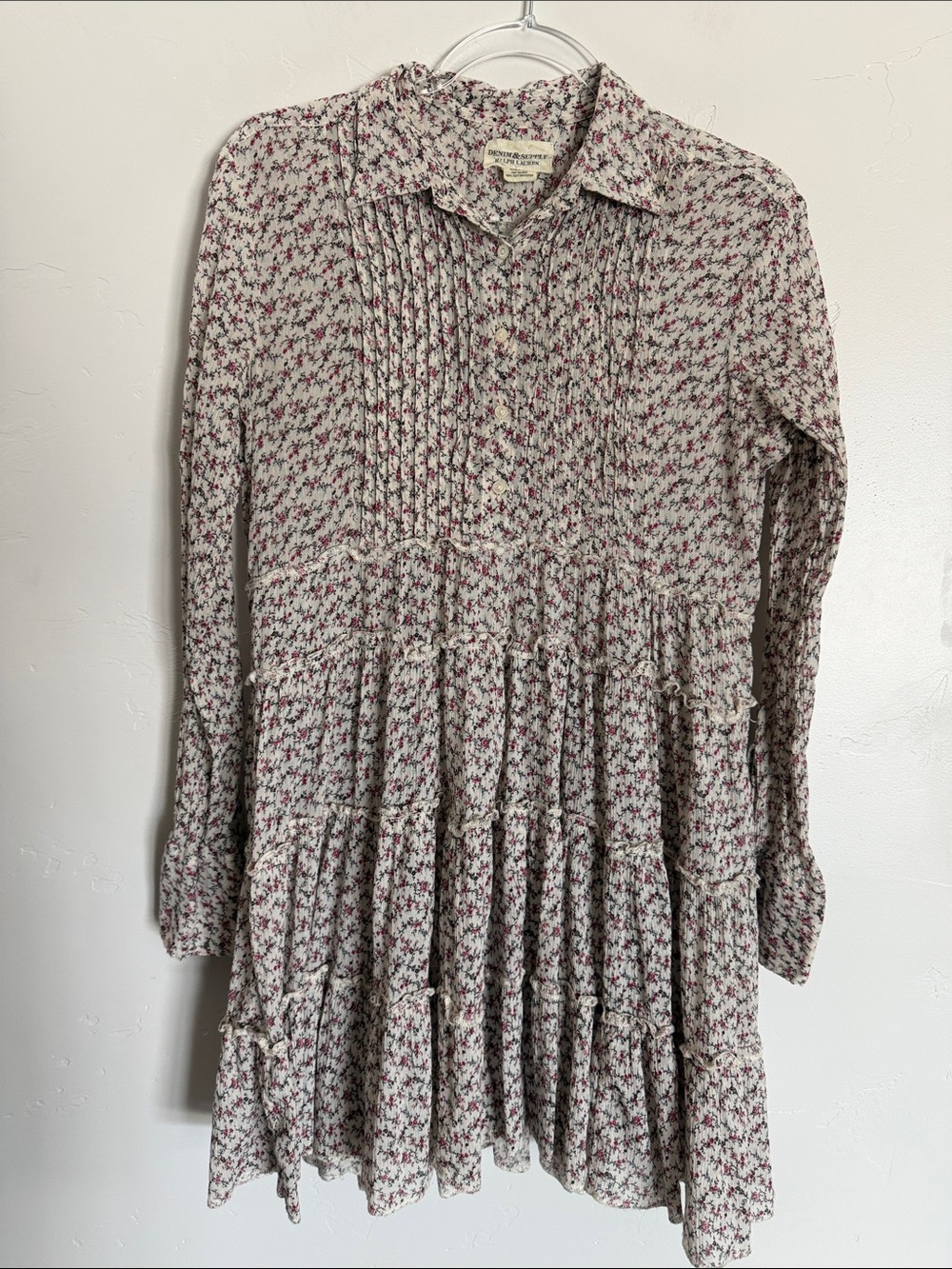 Denim & Supply Ralph Lauren Cream Dress with Pink Floral Print